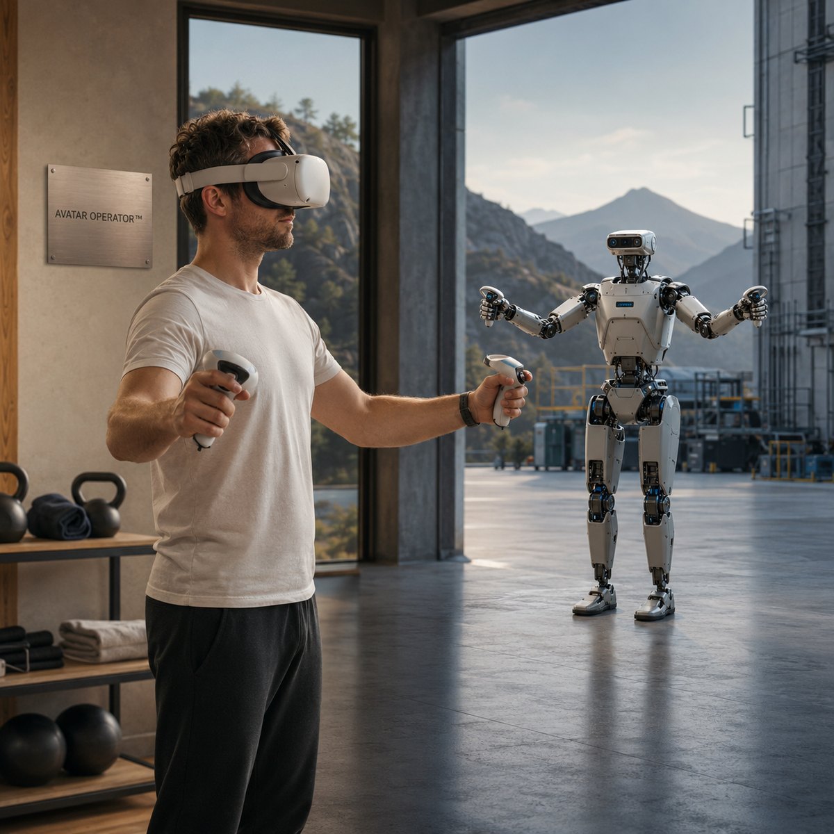 A student in a VR headset practising avatar control in a training space