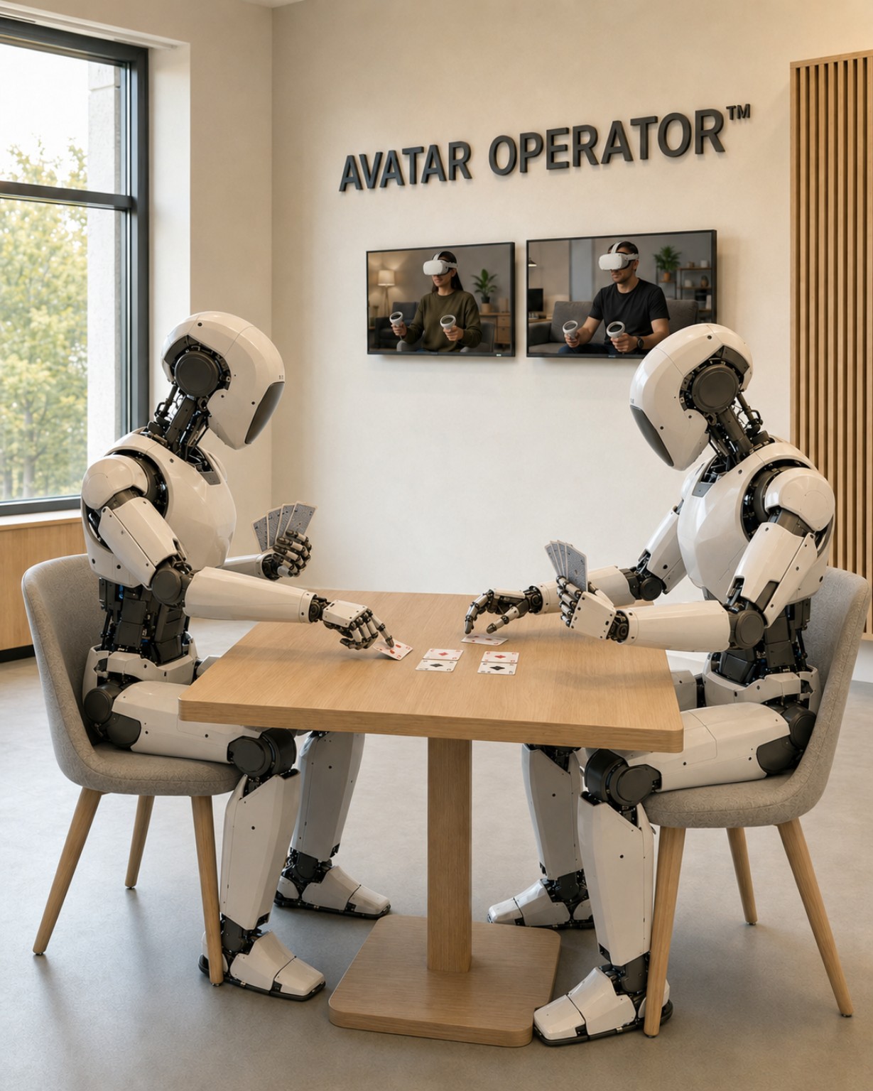 Cards room with robots